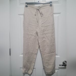 Cream Ankle-Length Cotton-Blend Pants